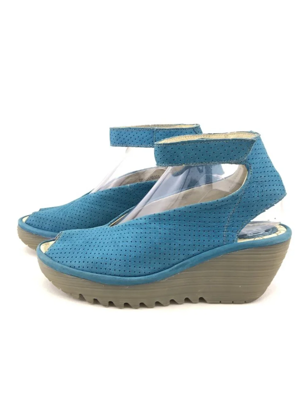 Fly London Yala Blue Suede Wedge Sandals EUR 37